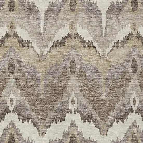 Beige Chocolate And Taupe Ikat Washable Indoor Outdoor Area Rug Photo 5
