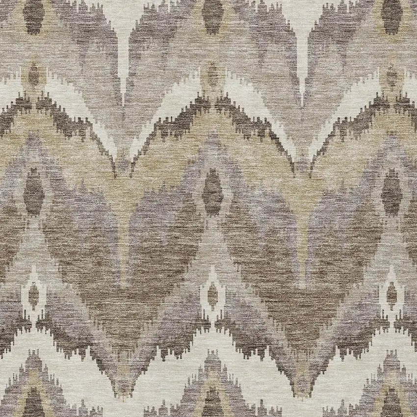 Beige Chocolate And Taupe Ikat Washable Indoor Outdoor Area Rug Photo 5