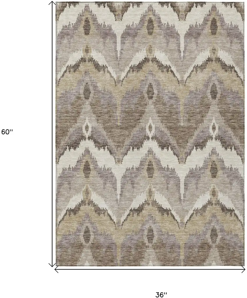 Beige Chocolate And Taupe Ikat Washable Indoor Outdoor Area Rug Photo 3
