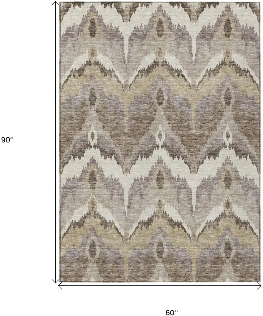 Beige Chocolate And Taupe Ikat Washable Indoor Outdoor Area Rug Photo 3