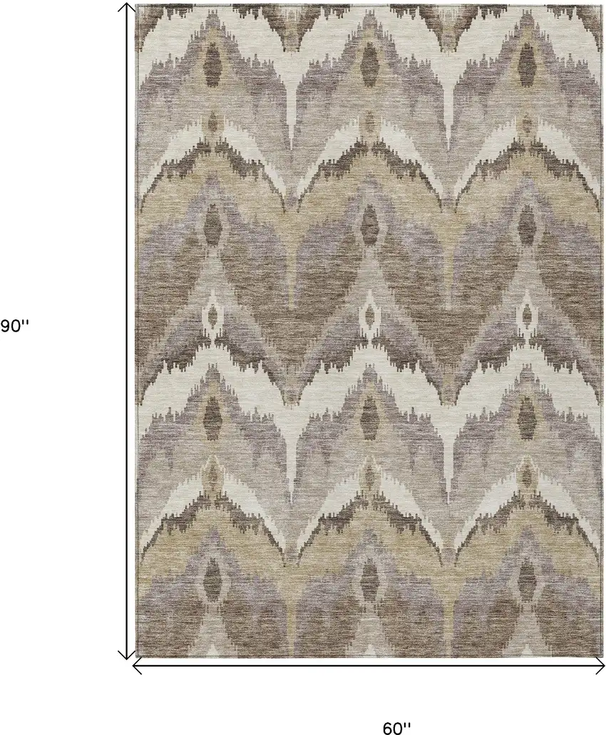Beige Chocolate And Taupe Ikat Washable Indoor Outdoor Area Rug Photo 3