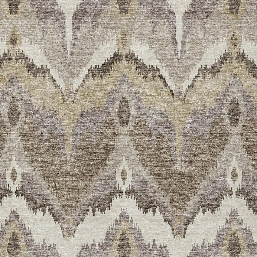 Beige Chocolate And Taupe Ikat Washable Indoor Outdoor Area Rug Photo 5