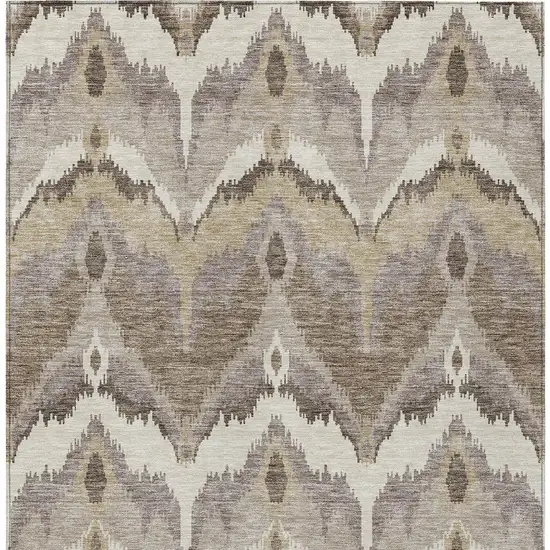 Beige Chocolate And Taupe Ikat Washable Indoor Outdoor Area Rug Photo 6