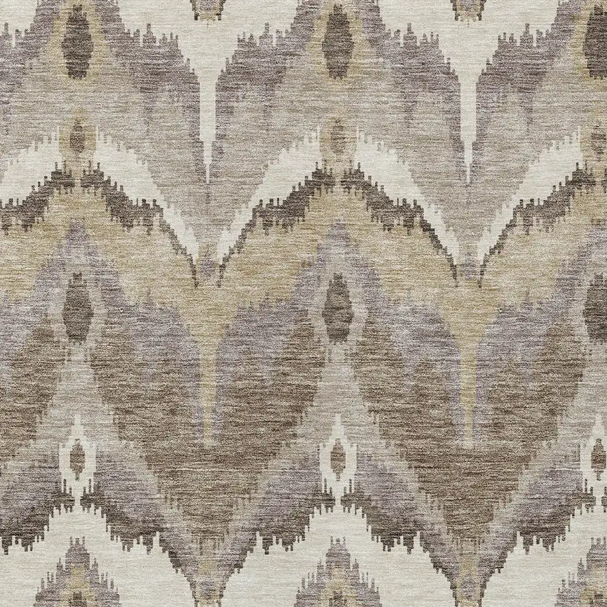Beige Chocolate And Taupe Ikat Washable Indoor Outdoor Area Rug Photo 4