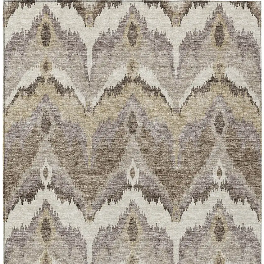 Beige Chocolate And Taupe Ikat Washable Indoor Outdoor Area Rug Photo 7