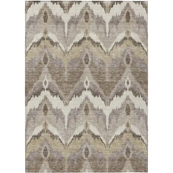 Beige Chocolate And Taupe Ikat Washable Indoor Outdoor Area Rug Photo 1