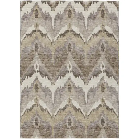 Beige Chocolate And Taupe Ikat Washable Indoor Outdoor Area Rug Photo 1