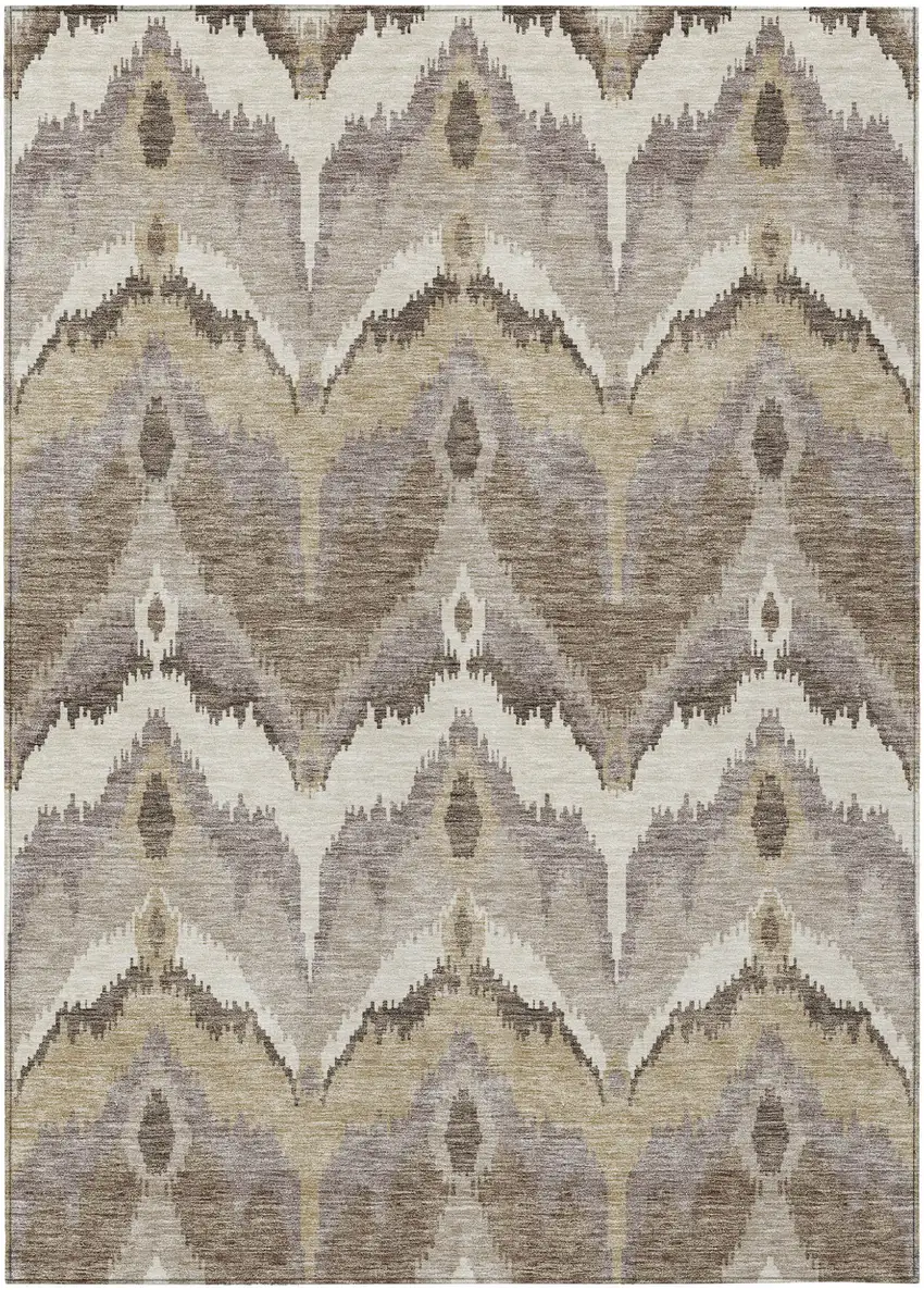 Beige Chocolate And Taupe Ikat Washable Indoor Outdoor Area Rug Photo 1
