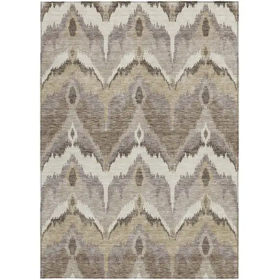 Beige Chocolate And Taupe Ikat Washable Indoor Outdoor Area Rug Photo 6