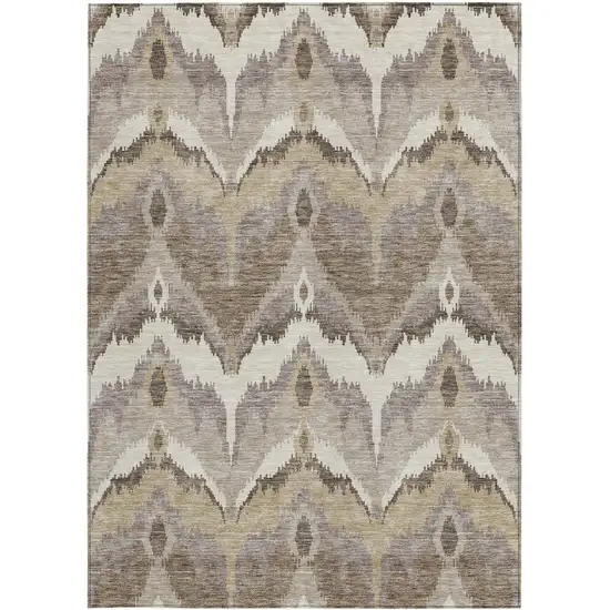 Beige Chocolate And Taupe Ikat Washable Indoor Outdoor Area Rug Photo 6
