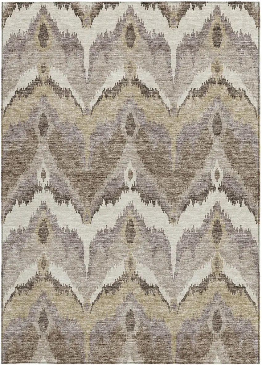 Beige Chocolate And Taupe Ikat Washable Indoor Outdoor Area Rug Photo 6