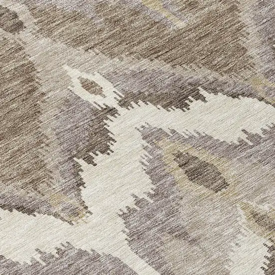 Beige Chocolate And Taupe Ikat Washable Indoor Outdoor Area Rug Photo 4