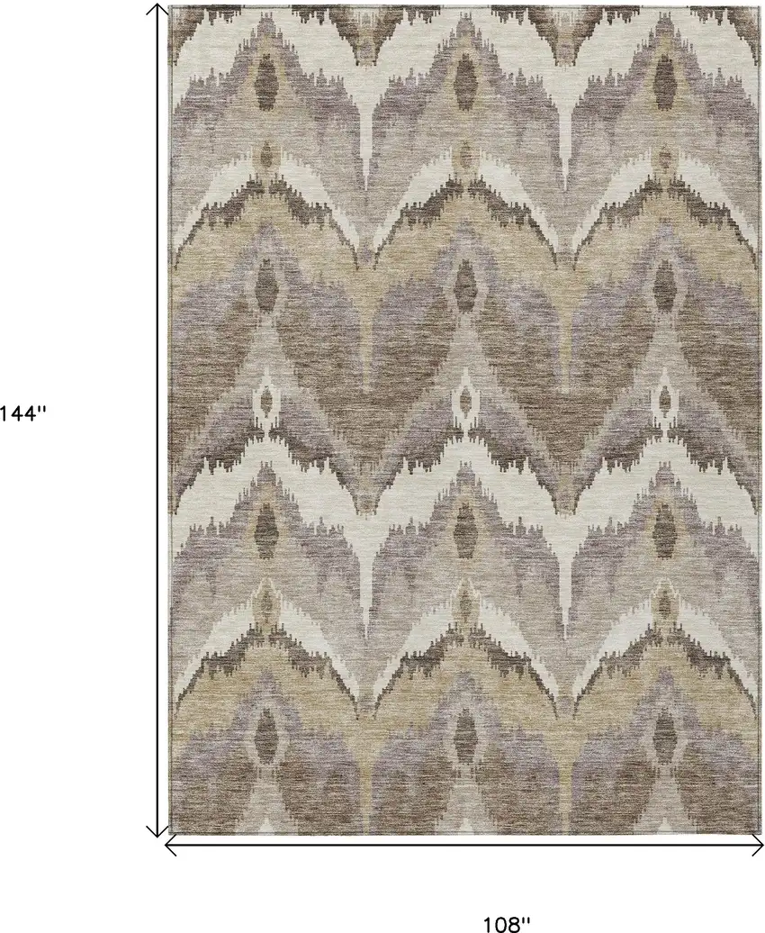 Beige Chocolate And Taupe Ikat Washable Indoor Outdoor Area Rug Photo 3