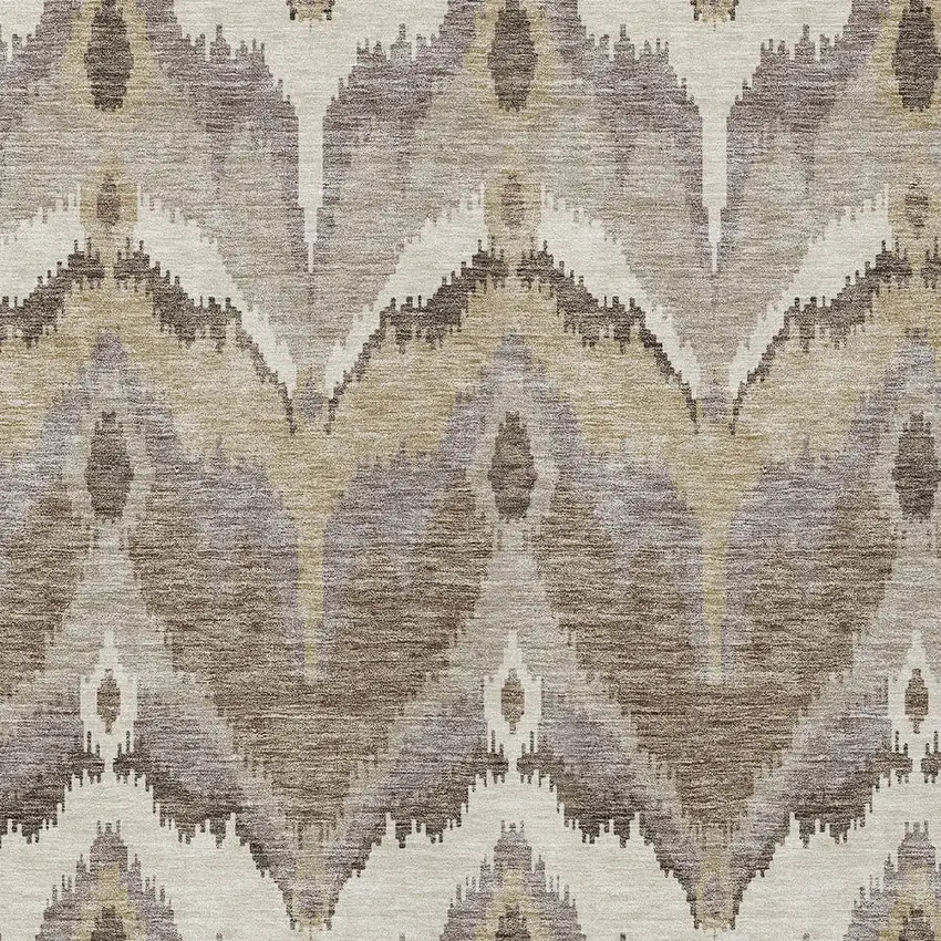 Beige Chocolate And Taupe Ikat Washable Indoor Outdoor Area Rug Photo 5