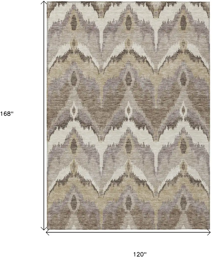 Beige Chocolate And Taupe Ikat Washable Indoor Outdoor Area Rug Photo 3