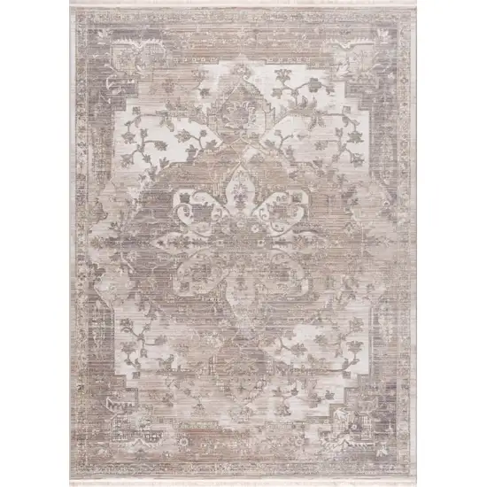 Beige and Ivory Medallion Power Loom Area Rug Photo 5