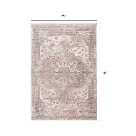Beige and Ivory Medallion Non Skid Area Rug Photo 7