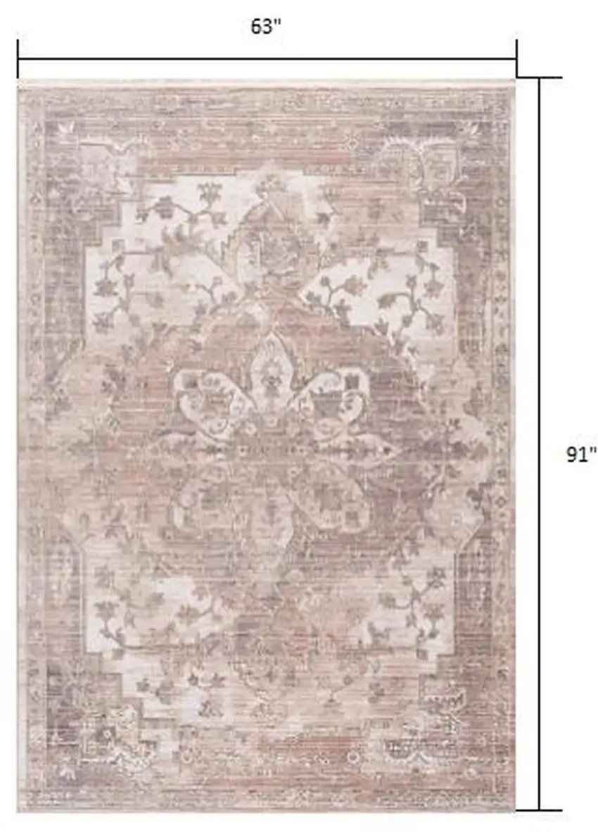 Beige and Ivory Medallion Non Skid Area Rug Photo 7