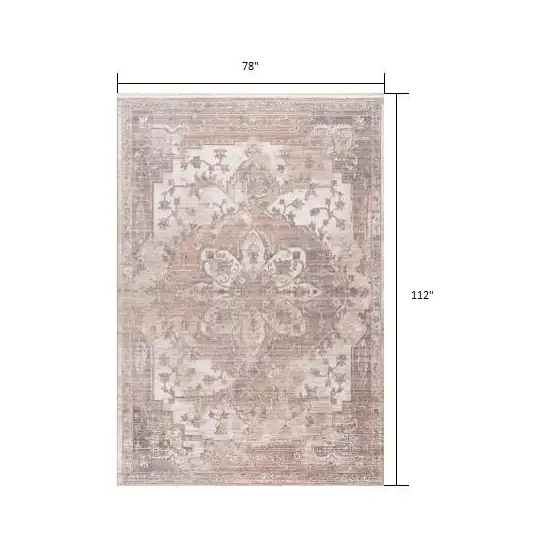 Beige and Ivory Medallion Power Loom Area Rug Photo 7
