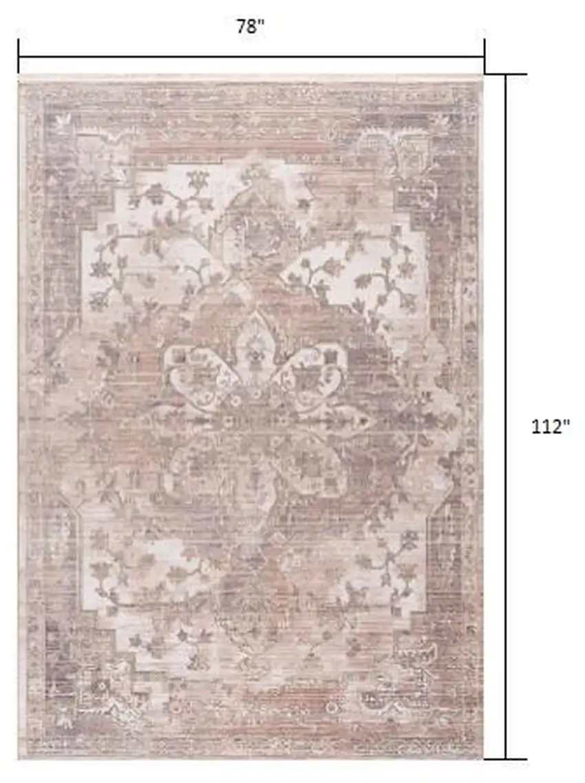 Beige and Ivory Medallion Power Loom Area Rug Photo 7