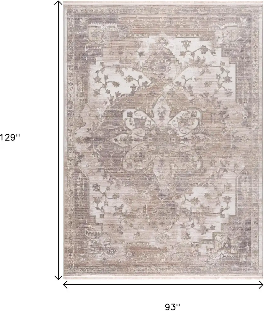 Beige and Ivory Medallion Non Skid Area Rug Photo 3