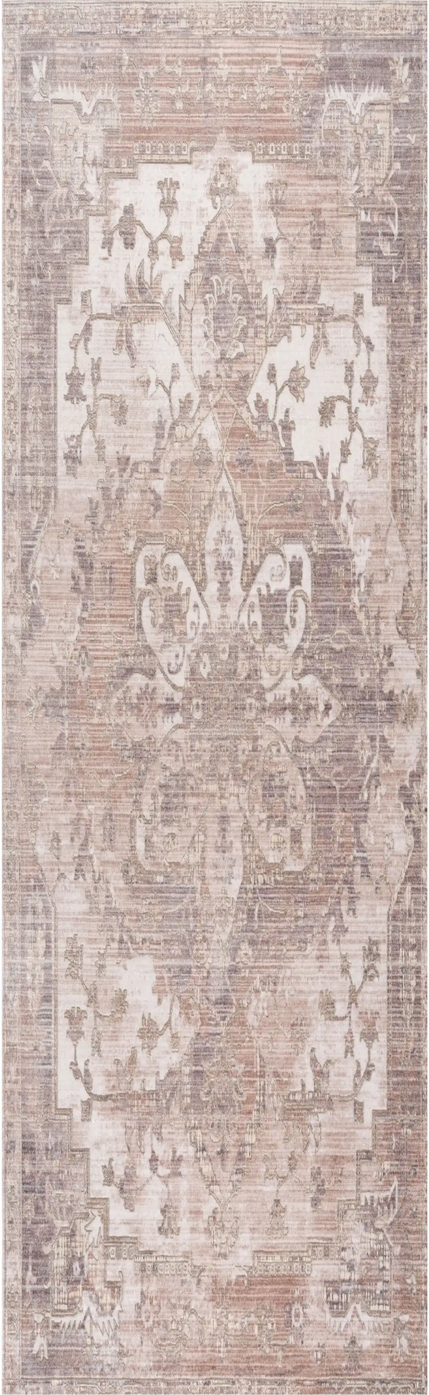 Beige and Ivory Medallion Power Loom Runner Rug Photo 2