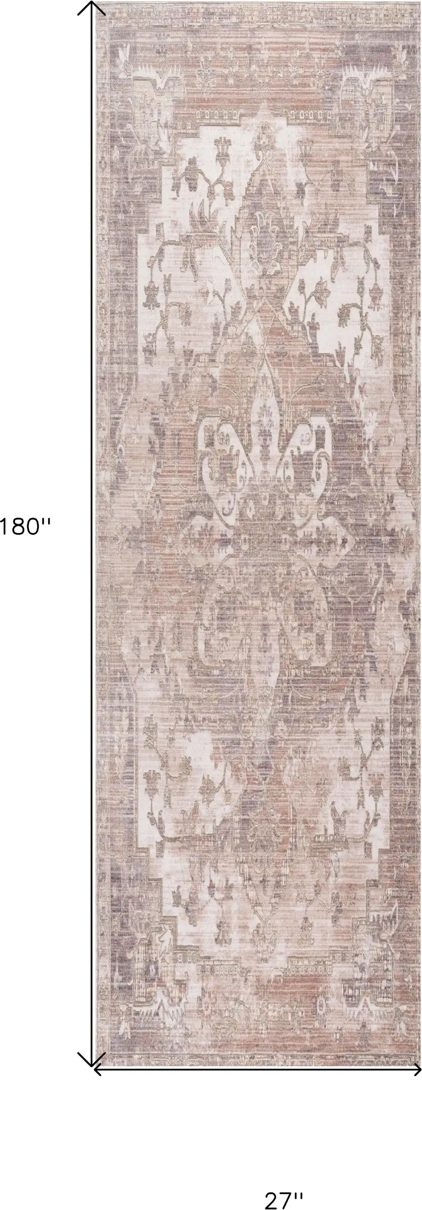 Beige and Ivory Medallion Power Loom Runner Rug Photo 3
