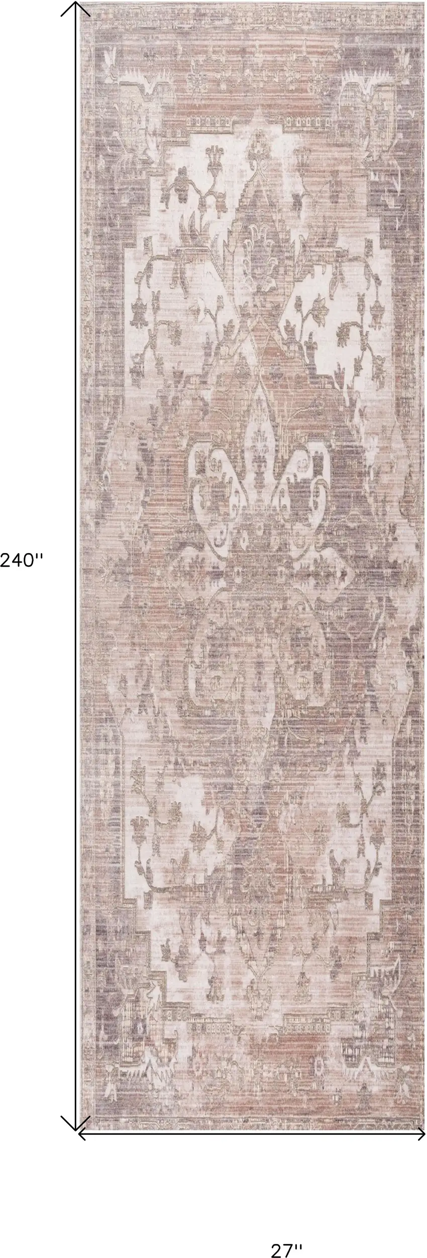 Beige and Ivory Medallion Power Loom Distressed Runner Rug Photo 3