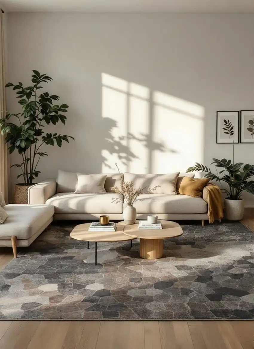 Beige Cobblestone Pattern Area Rug Photo 2