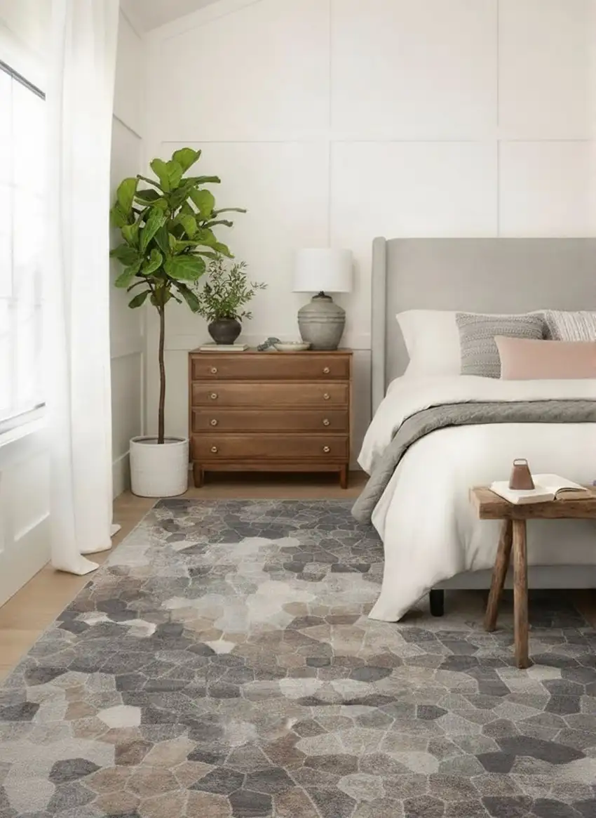 Beige Cobblestone Pattern Area Rug Photo 8