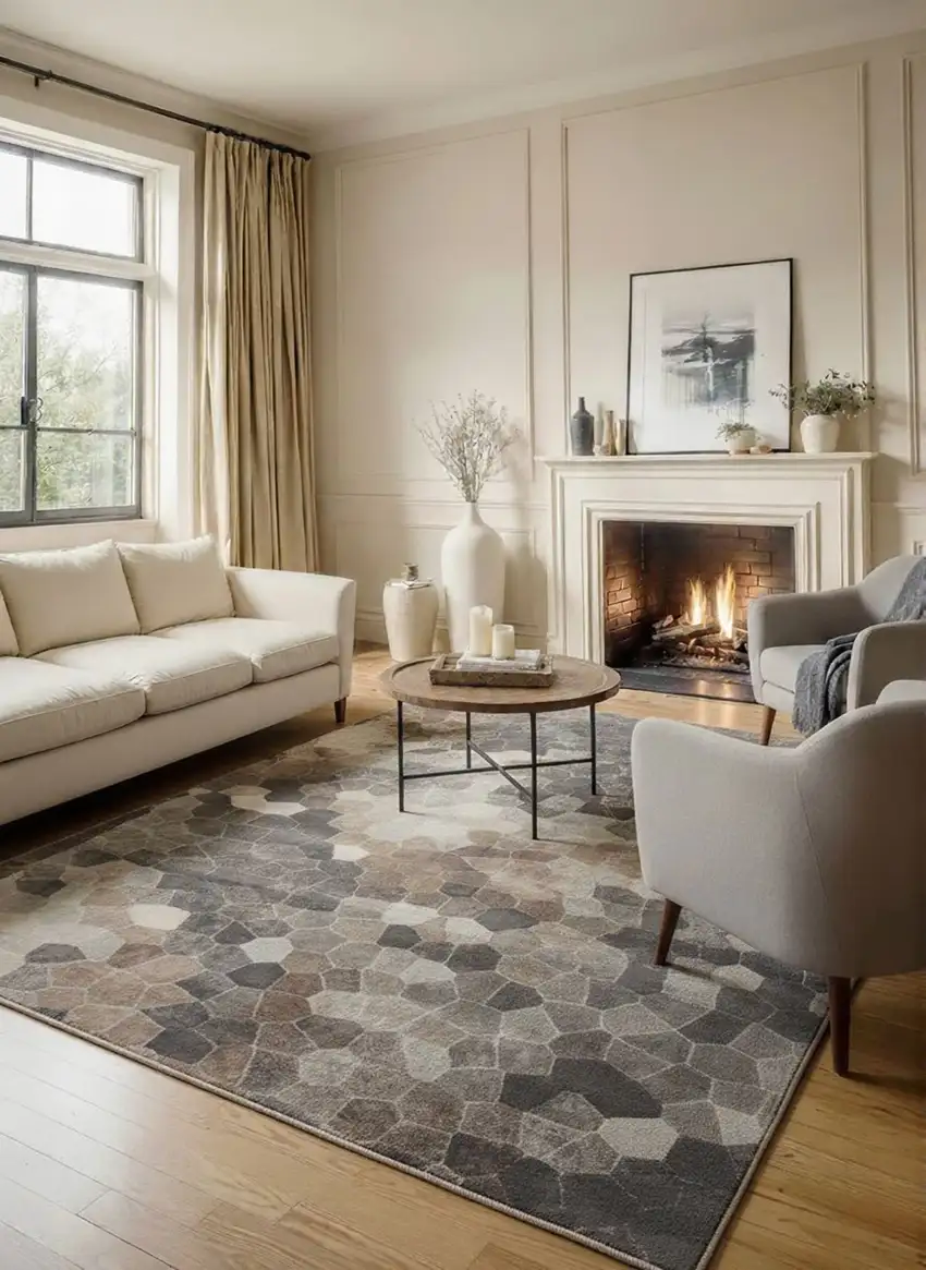 Beige Cobblestone Pattern Area Rug Photo 9