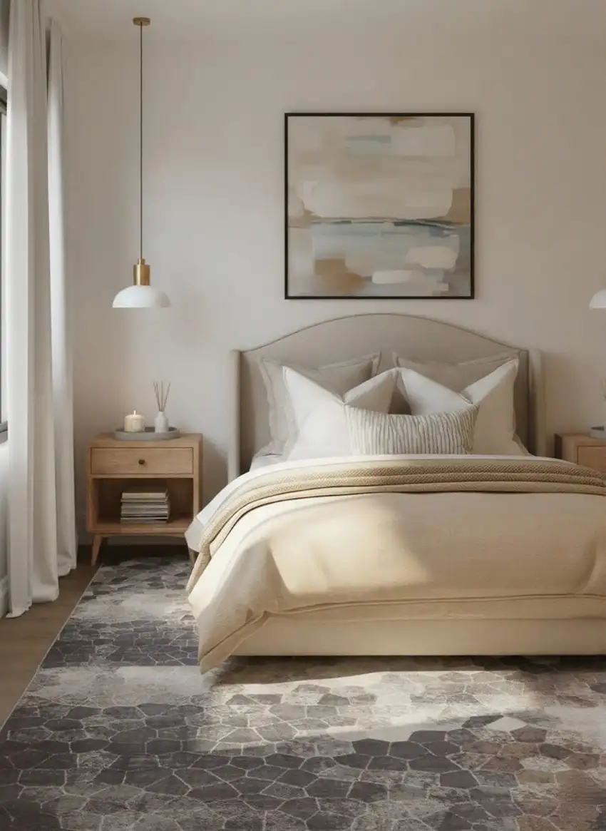 Beige Cobblestone Pattern Area Rug Photo 7