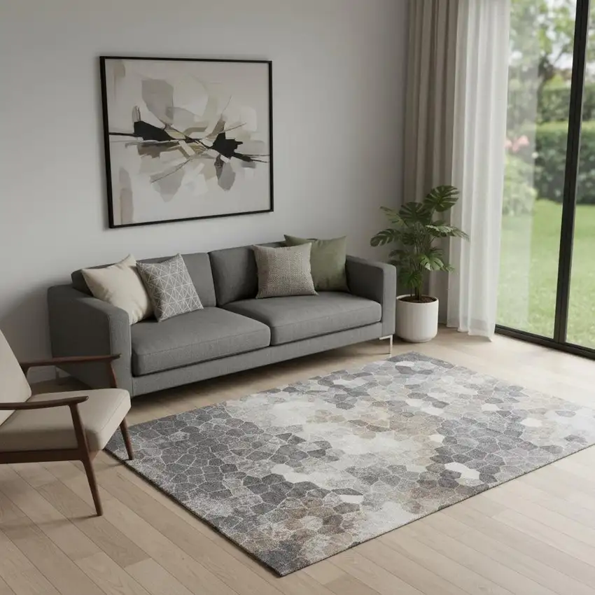 Beige Cobblestone Pattern Area Rug Photo 1