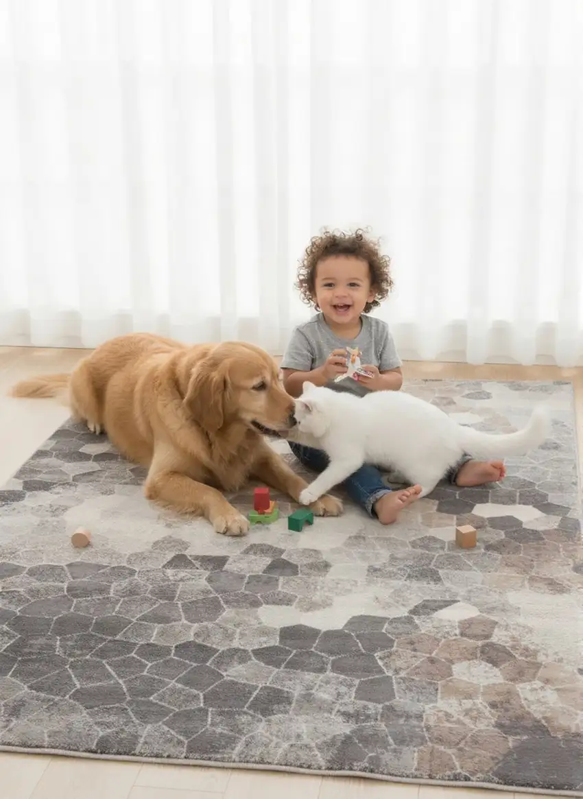 Beige Cobblestone Pattern Area Rug Photo 3