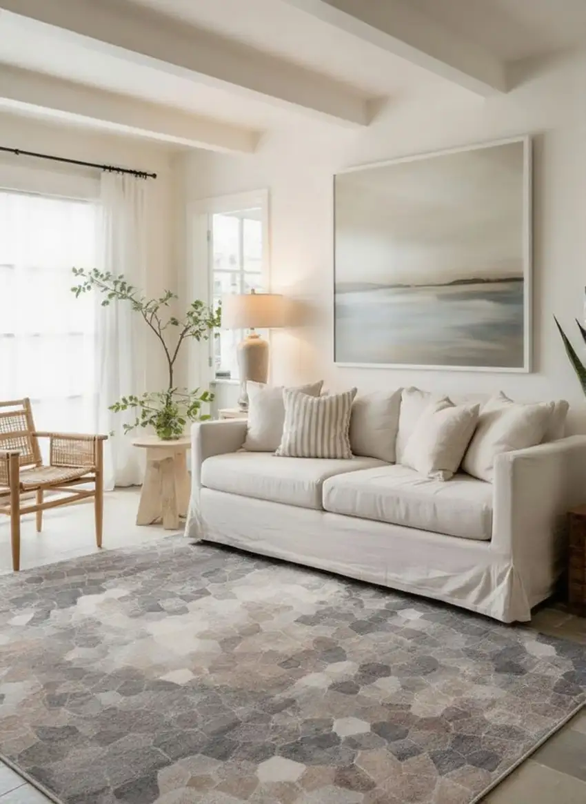 Beige Cobblestone Pattern Area Rug Photo 9