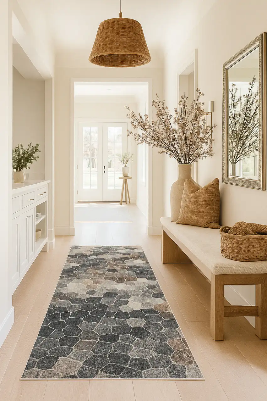 2' X 13' Beige Cobblestone Pattern Runner Rug Photo 4