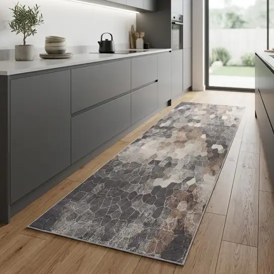8' Beige And Gray Cobblestone Distressed Runner Rug Photo 1