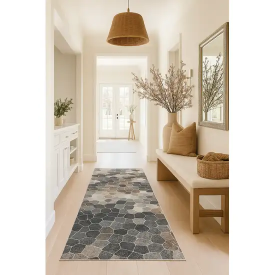 8' Beige And Gray Cobblestone Distressed Runner Rug Photo 4