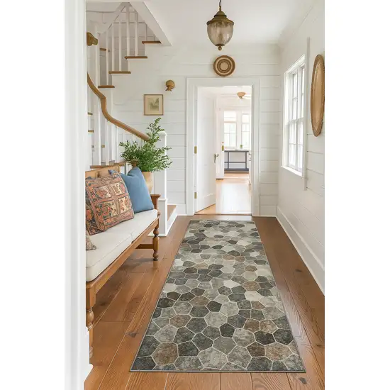 8' Beige And Gray Cobblestone Distressed Runner Rug Photo 3