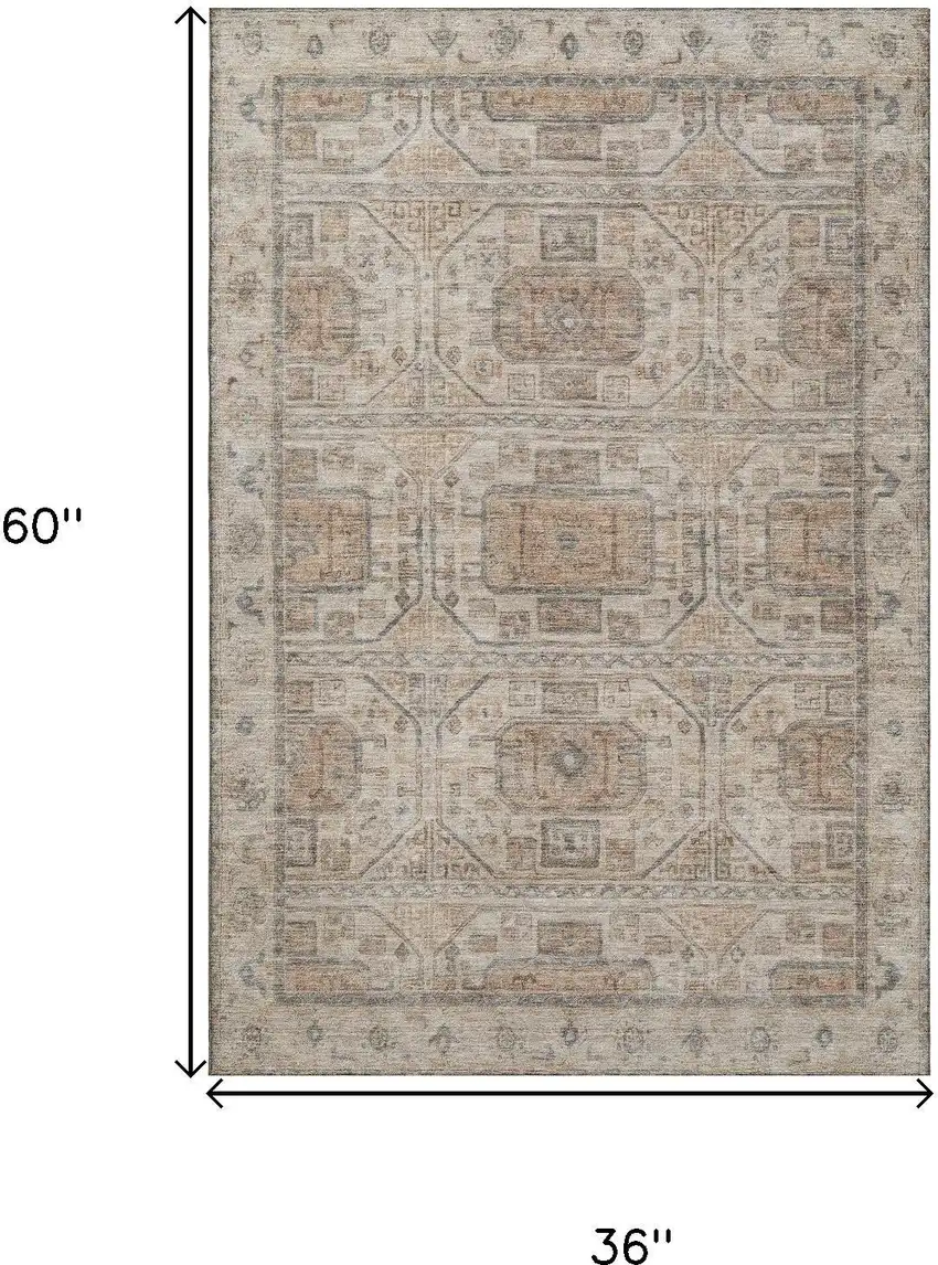 Beige Coffee And Gray Geometric Washable Area Rug With UV Protection Photo 9
