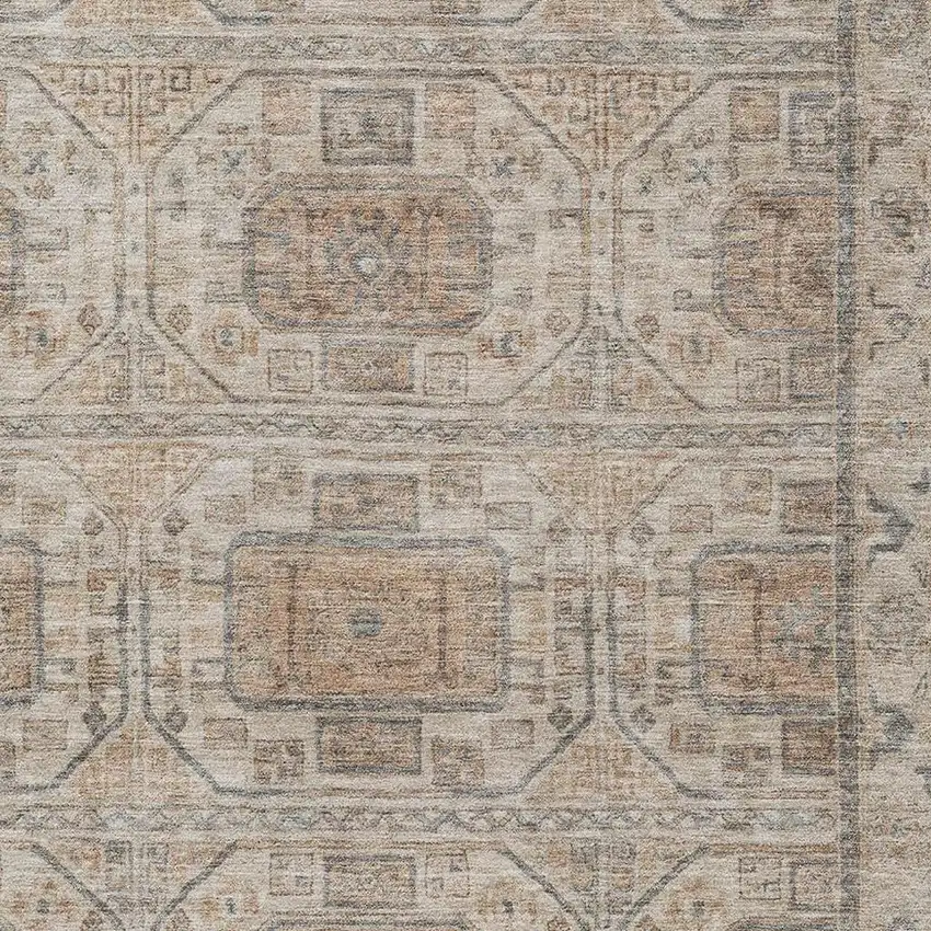 Beige Coffee And Gray Geometric Washable Area Rug With UV Protection Photo 3