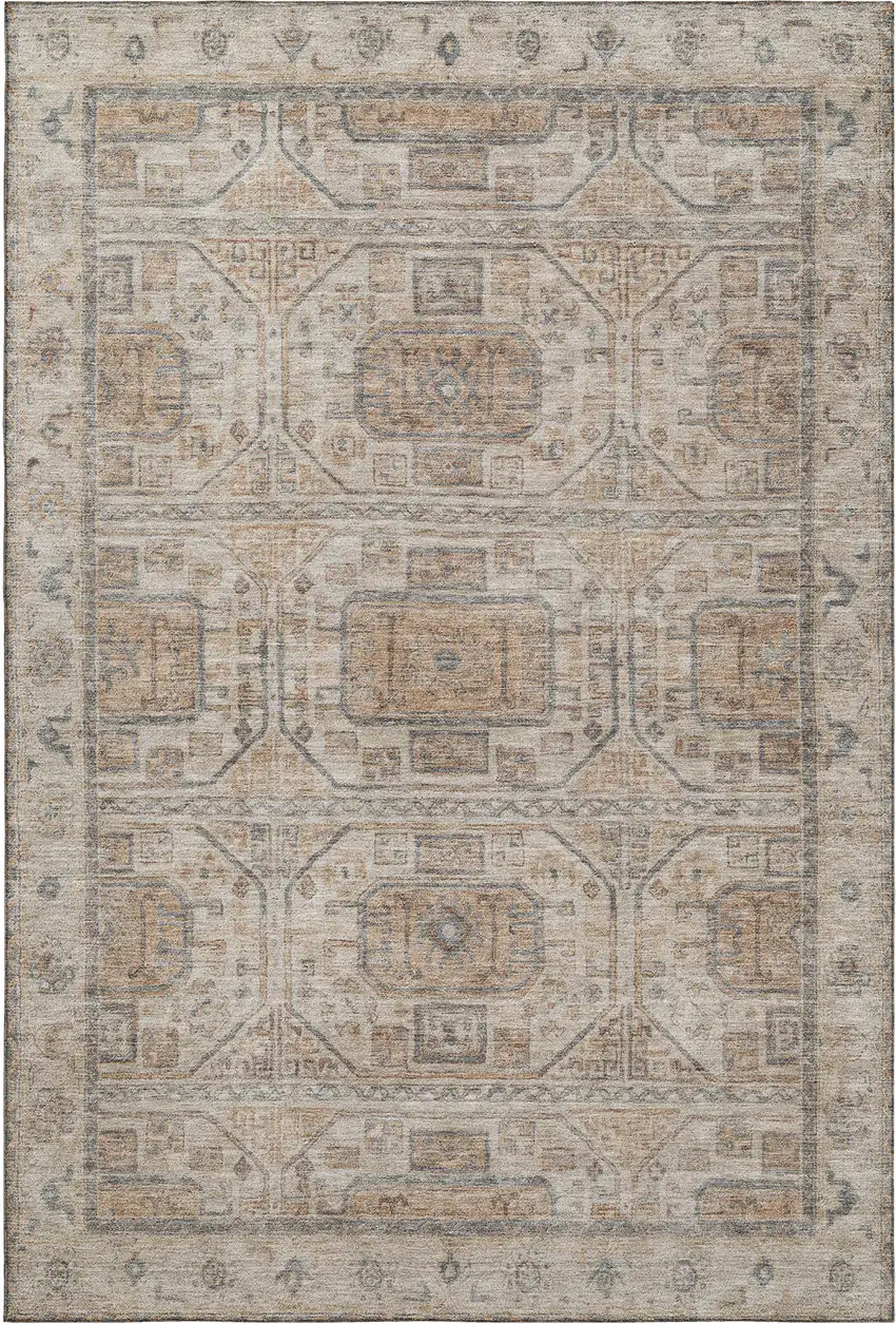 Beige Coffee And Gray Geometric Washable Area Rug With UV Protection Photo 1