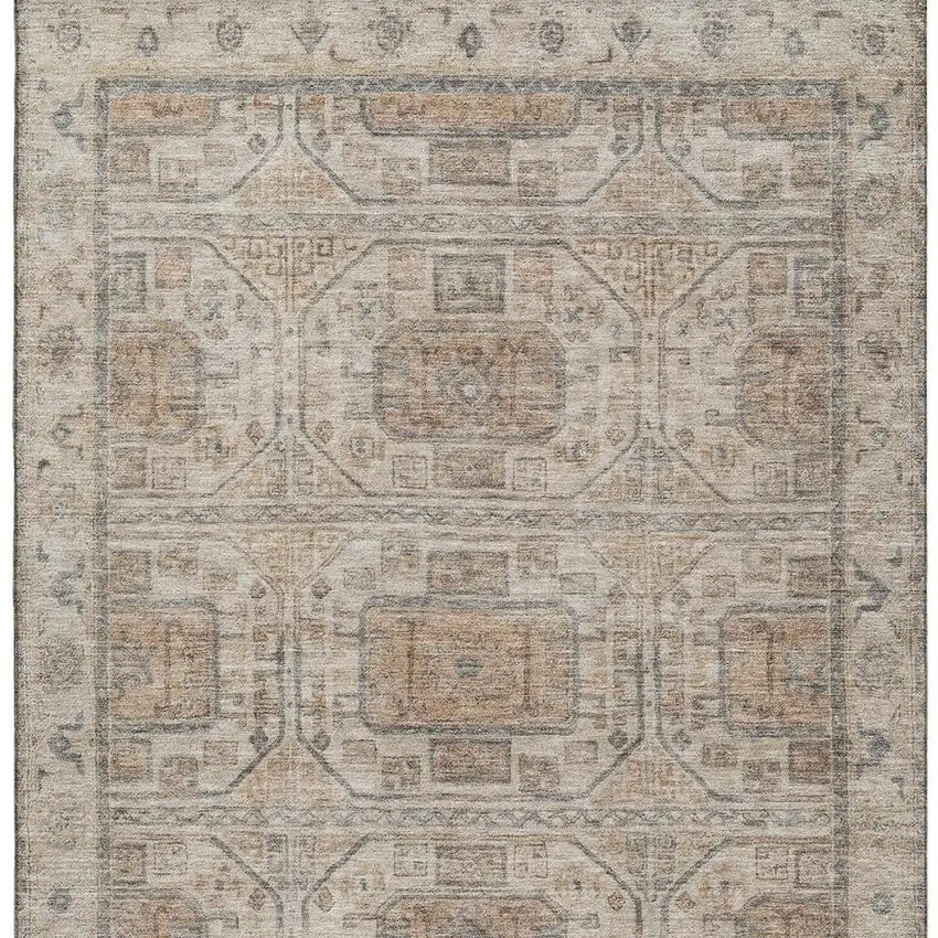 Beige Coffee And Gray Geometric Washable Area Rug With UV Protection Photo 4