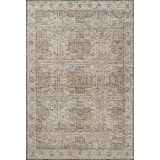 Beige Coffee And Gray Geometric Washable Area Rug With UV Protection Photo 1