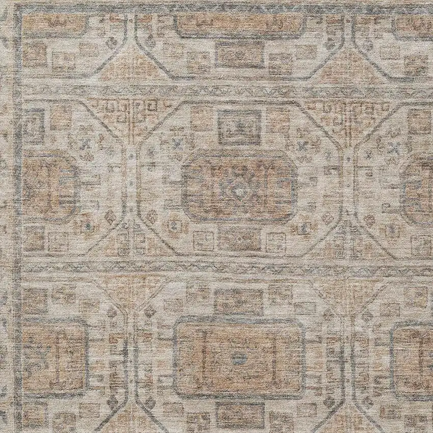 Beige Coffee And Gray Geometric Washable Area Rug With UV Protection Photo 3