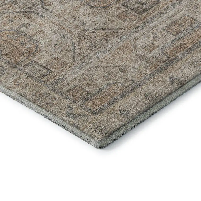 Beige Coffee And Gray Geometric Washable Area Rug With UV Protection Photo 8