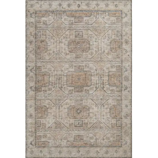 Beige Coffee And Gray Geometric Washable Area Rug With UV Protection Photo 3