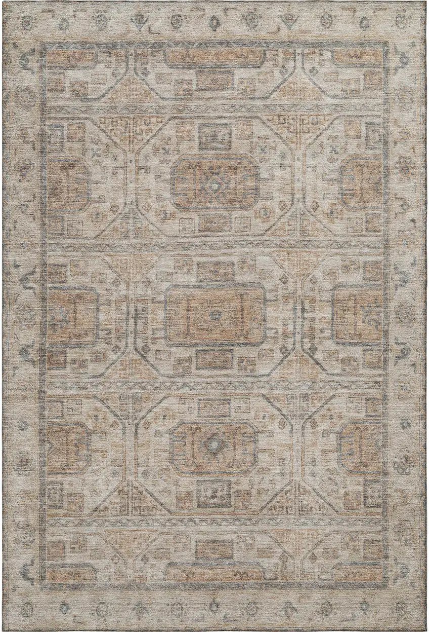 Beige Coffee And Gray Geometric Washable Area Rug With UV Protection Photo 3