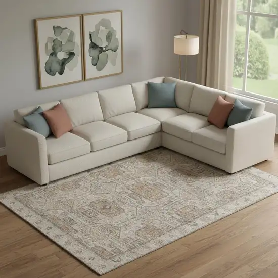 Beige Coffee And Gray Geometric Washable Area Rug With UV Protection Photo 2