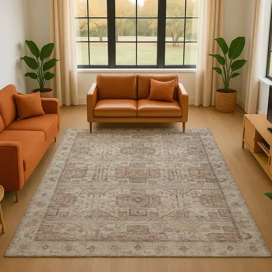 Beige Coffee And Gray Geometric Washable Area Rug With UV Protection Photo 5